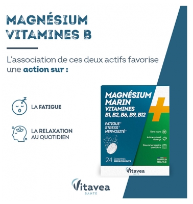 Vitavea Magnésium + Vitamines B1 B2 B6 B9 B12 24 Comprimés Effervescents
