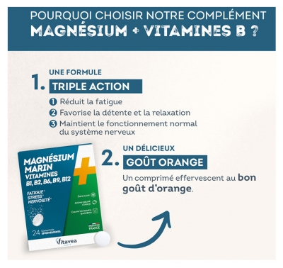 Vitavea Magnésium + Vitamines B1 B2 B6 B9 B12 24 Comprimés Effervescents