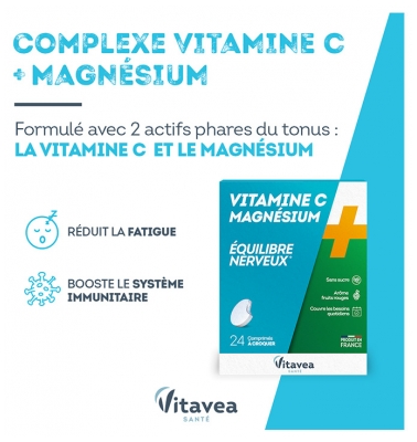 Vitavea Vitamine C Magnésium 24 Comprimés à Croquer