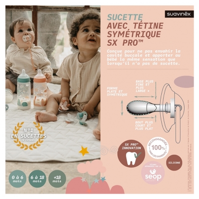Suavinex 2 Sucettes avec Tétine Symétrique SX Pro 6 à 18 Mois