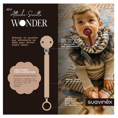 Suavinex Attache Sucette Silicone 0 Mois et + - Modèle : Taupe