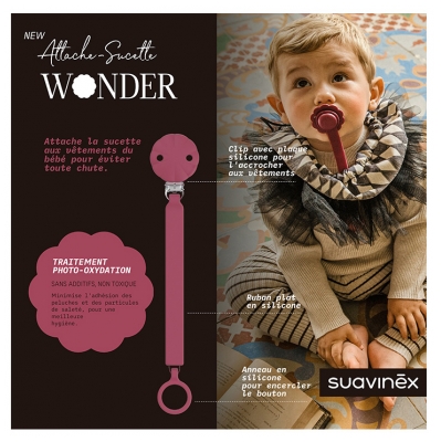 Suavinex Attache Sucette Silicone 0 Mois et + - Modèle : Magenta