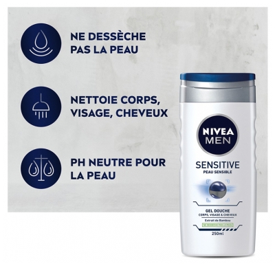 Nivea Men Sensitive Gel Douche 3en1 Corps Visage et Cheveux 500 ml