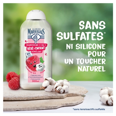 Le Petit Marseillais Shampoing Démêlant 2en1 Bébé & Enfant Framboise Coton 300 ml