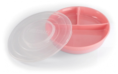 Twistshake Assiette Compartimentée et Couvercle 6 Mois et + - Couleur : Rose Pastel