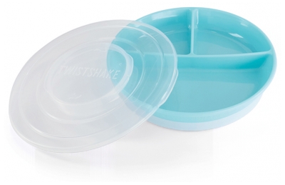 Twistshake Assiette Compartimentée et Couvercle 6 Mois et + - Couleur : Bleu Pastel