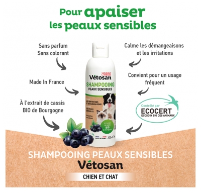 Clément Thékan Vétosan Shampoing Peaux Sensibles Chats et Chiens Bio 200 ml