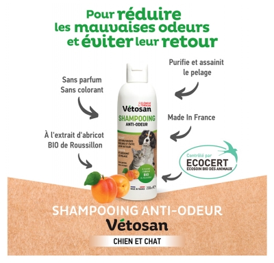 Clément Thékan Vétosan Shampoing Anti Odeurs Chiens et Chats Bio 200 ml
