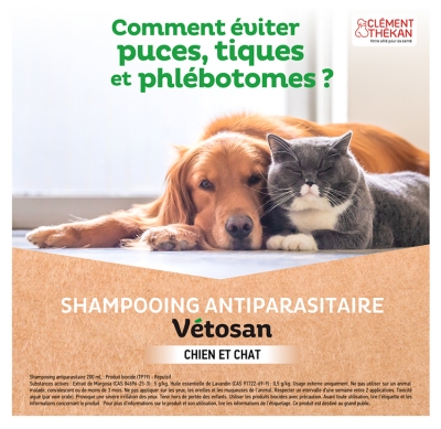 Clément Thékan Vétosan Shampoing Anti Parasitaire Chiens et Chats Bio 200 ml