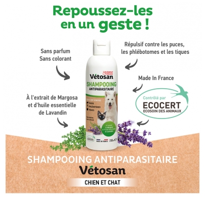 Clément Thékan Vétosan Shampoing Anti Parasitaire Chiens et Chats Bio 200 ml