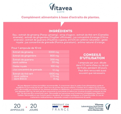 Vitavea Force G Booster Shot Énergie Immédiate 15 Ampoules + 5 Offertes