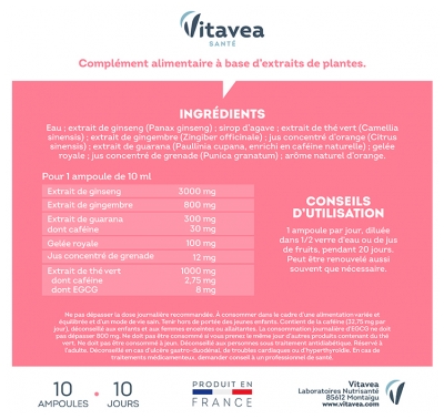 Vitavea Force G Booster Shot Énergie Immédiate 10 Ampoules