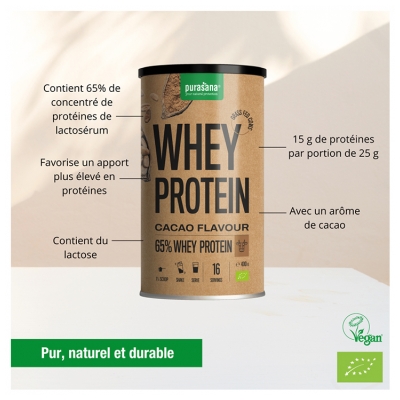 Purasana Whey Protéine Saveur Cacao Bio 400 g