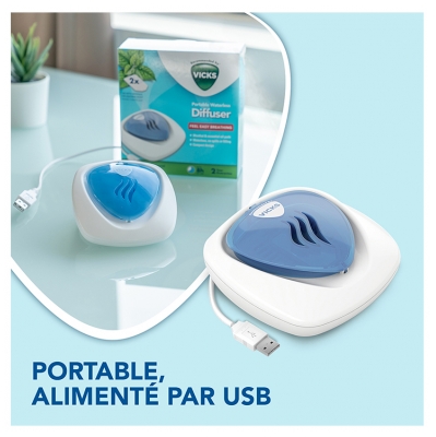 Vicks Diffuseur Portable Sans Eau + VapoPads 2 Recharges Parfumées au Menthol