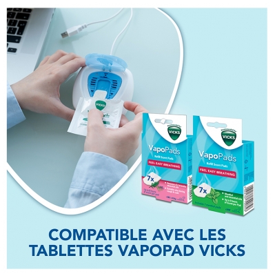 Vicks Diffuseur Portable Sans Eau + VapoPads 2 Recharges Parfumées au Menthol