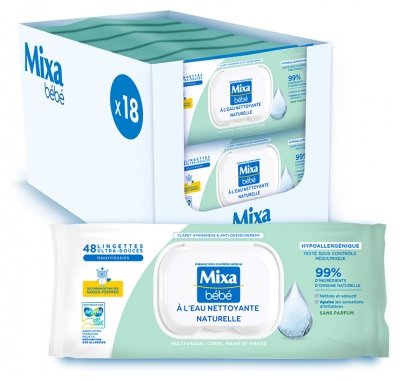 Mixa Bébé Lingettes à l'Eau Nettoyante Naturelle 48 Lingettes