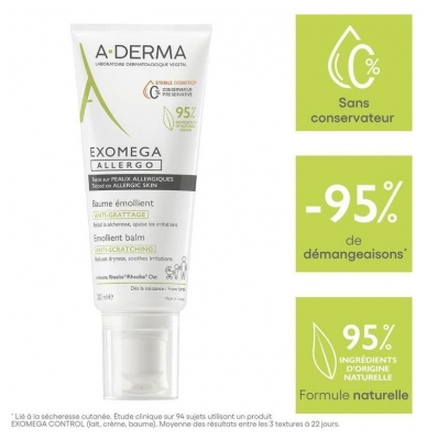 A-DERMA Exomega Allergo Baume Émollient Anti-Grattage 200 ml