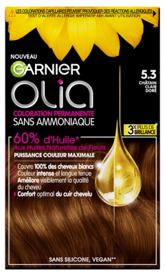 Garnier Olia Trwała Farba do Włosów bez Amoniaku 120 g - Kolor: 5.3 Light Golden Chestnut Garnier Olia Trwała Farba do Włosów bez Amoniaku 120 g - Kolor: 5.3 Light Golden Chestnut