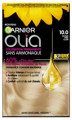 Garnier Olia Trwała Farba do Włosów bez Amoniaku 120 g - Kolor: 10.0 Bardzo jasny blond Garnier Olia Trwała Farba do Włosów bez Amoniaku 120 g - Kolor: 10.0 Bardzo jasny blond