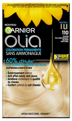 Garnier Olia Trwała Farba do Włosów bez Amoniaku 120 g - Kolor: 110 Super Rozja?niaj?cy Naturalny Blond Garnier Olia Trwała Farba do Włosów bez Amoniaku 120 g - Kolor: 110 Super Rozja?niaj?cy Naturalny Blond
