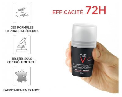 Vichy Homme Déodorant Anti-Transpirant 72H Contrôle Extrême Roll-On Lot de 2 x 50 ml