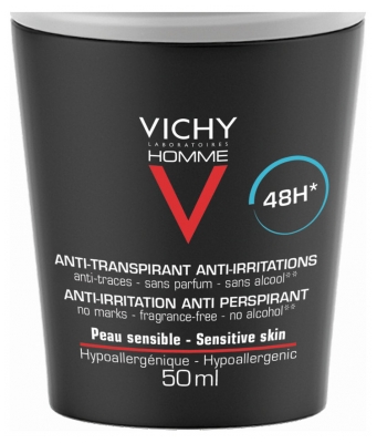 Vichy Homme Déodorant Anti-Transpirant Anti-Irritations 48H Roll-On Lot de 2 x 50 ml