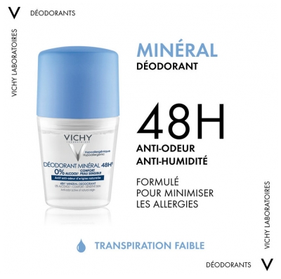 Vichy Déodorant Minéral 48H Roll-On Lot de 2 x 50 ml