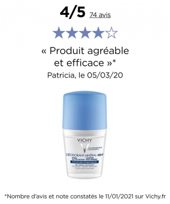 Vichy Déodorant Minéral 48H Roll-On Lot de 2 x 50 ml
