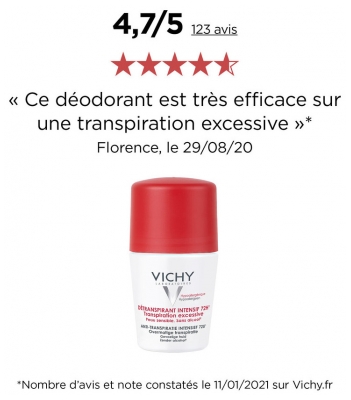 Vichy Détranspirant Intensif 72H Transpiration Excessive Lot de 2 x 50 ml