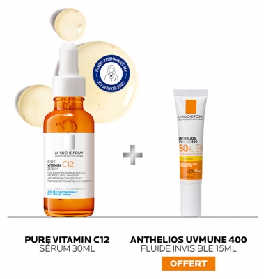 La Roche-Posay Pure Vitamin C12 Sérum Anti-Rides 30 ml + Anthelios UVmune 400 Fluide Invisible SPF50+ Sans Parfum 15 ml Offert