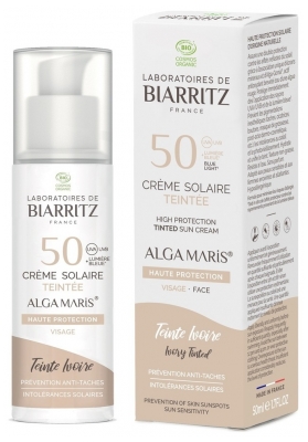 Laboratoires de Biarritz Organiczny Przyciemniany Krem do Opalania Twarzy SPF50 50 ml - Barwa: Kość słoniowa