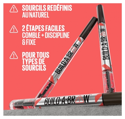 Maybelline New York Build-A-Brow 2en1 Feutre à Sourcils Gel Fixateur 10 ml - Teinte : 260 Deep Brown