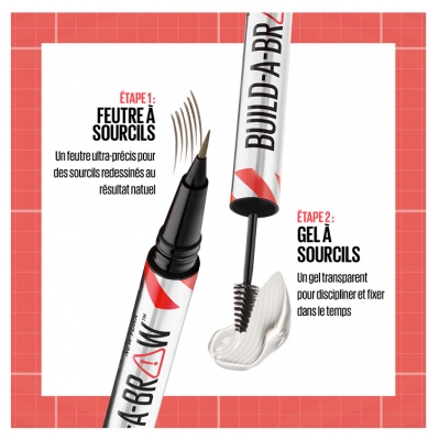 Maybelline New York Build-A-Brow 2en1 Feutre à Sourcils Gel Fixateur 10 ml - Teinte : 260 Deep Brown