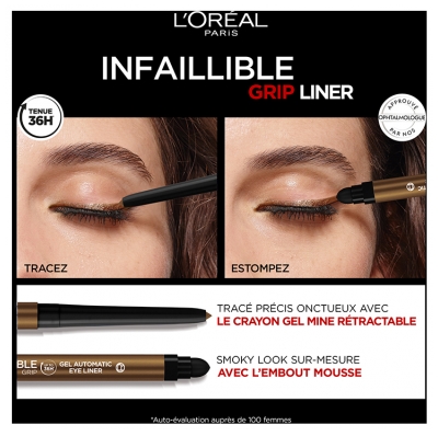 L'Oréal Paris Infaillible Grip Liner Gel Automatic Eyeliner 1,4 g - Couleur : 012 Bronzed Espresso