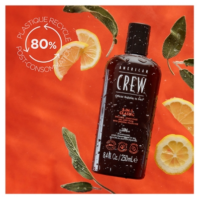 American Crew 3-In-1 Szampon, Odżywka i żel pod Prysznic do Włosów i Ciała, Rewitalizujący, Nawilżający i łagodzący 250 ml