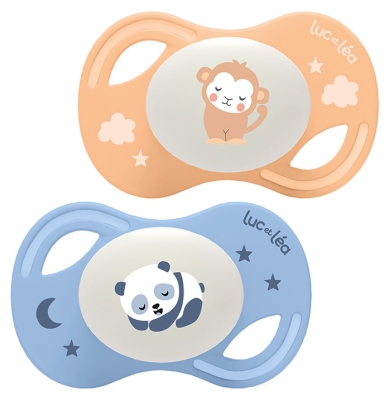 Luc et Léa Collection Nuit 2 Sucettes Anatomiques Téterelle Extra-Fine 6-18 Mois - Modèle : Panda et Singe Luc et Léa Collection Nuit 2 Sucettes Anatomiques Téterelle Extra-Fine 6-18 Mois - Modèle : Panda et Singe