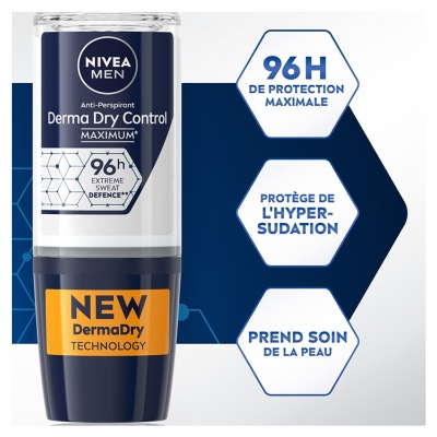 Nivea Men Derma Dry Control Déodorant Anti-Perspirant 96H Roll-On 50 ml