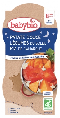Babybio Bonne Nuit Sweet Potato Sun Vegetables Rice 8 Months and + Organic 2 x 200 g Bowls Babybio Bonne Nuit Sweet Potato Sun Vegetables Rice 8 Months and + Organic 2 x 200 g Bowls