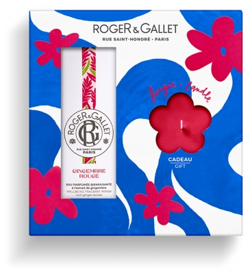 Roger & Gallet Gingembre Rouge Coffret Eau Parfumée Bienfaisante 100 ml + Bougie Parfumée 75 gr Offerte