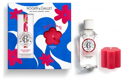Roger & Gallet Gingembre Rouge Coffret Eau Parfumée Bienfaisante 100 ml + Bougie Parfumée 75 gr Offerte