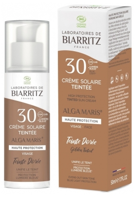 Laboratoires de Biarritz Alga Maris Organic Face Tinted Sunscreen SPF30 50ml - Colour: Golden