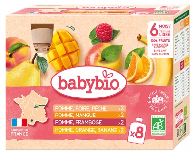 Babybio 100% Fruits 6 Months and + Organic 8 x 90g Gourds Babybio 100% Fruits 6 Months and + Organic 8 x 90g Gourds