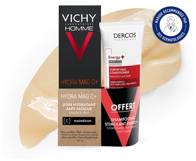 Vichy Homme Hydra Mag C+ Soin Hydratant Anti-Fatigue 50 ml + Dercos Energy+ Shampoo 50 ml Offert