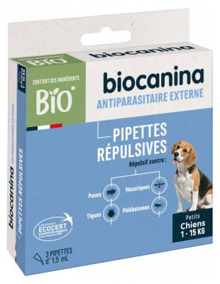 Biocanina Pipettes Répulsives Chiens de Moins de 15 kg 4 Pipettes Biocanina Pipettes Répulsives Chiens de Moins de 15 kg 4 Pipettes