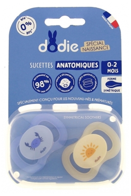Dodie 2 Soothers Anatomiques Silicone Spécial Naissance 0-2 Mois - Model: Crab/Sun Dodie 2 Soothers Anatomiques Silicone Spécial Naissance 0-2 Mois - Model: Crab/Sun