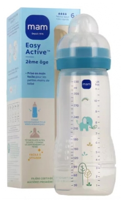 MAM Easy Active Feeding Bottle 2nd Age 330 ml 6 Months and + Very Fast Flow - Colour: Blue MAM Easy Active Feeding Bottle 2nd Age 330 ml 6 Months and + Very Fast Flow - Colour: Blue