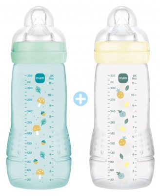 MAM Easy Active 2 Baby Bottles 2ème Âge 330 ml 6 Mois et + Débit Très Rapide - Colour: Pearl/Vert d'Eau MAM Easy Active 2 Baby Bottles 2ème Âge 330 ml 6 Mois et + Débit Très Rapide - Colour: Pearl/Vert d'Eau