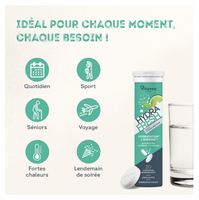 Vitavea Hydrafresh Hydratation & Énergie 20 Comprimés Effervescents - Goût : Citron Verveine