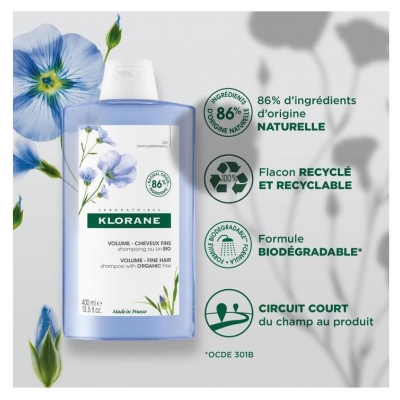 Klorane Volume - Cheveux Fins Shampoing au Lin Bio 400 ml