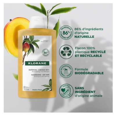 Klorane Nutrition - Cheveux Secs Shampoing à la Mangue 400 ml